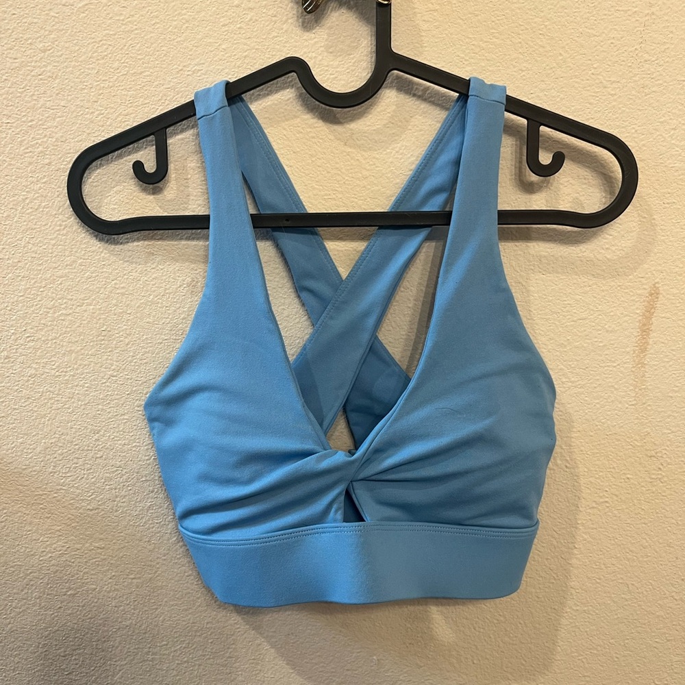 Fabletics Sky Blue Cross-Back Sports Bra
